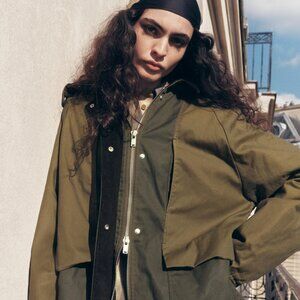 ZARA ZW COLLECTION - WAXED HOODED JACKET GREEN 4369/246 Size XS NEW